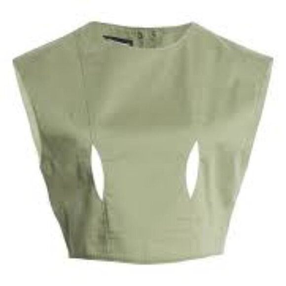 Head of State NWT sz LARGE Green Cutout Denim Crop Top Vest - Picture 2 of 10